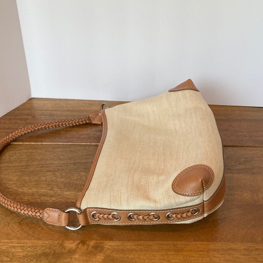 Fossil Womens Canvas Woven Leather Trim Shoulder Bag Brown Cream Classic - Picture 8 of 12